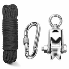 TooTaci 48MM 스테인리스 스틸 크레인 풀리 블록 앤 태클 풀리 시스템 로프용 V형 회전 풀리 휠 내부의 헤비 듀티 베어링 14인치 나일론 로프 33피트 및 스프링 스냅, 48MM Pulley+8mm/10M Rope, V Type Swivel Pulley