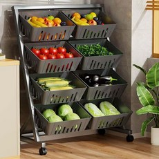 GAPINO 이동식 철제마트 진열대 편의점 과일 간식 선반 다층 수납 선반, 블랙, 8개