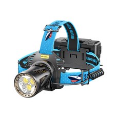 微笑鯊 TD2003 M90 三燈極亮感應強光頭燈 頭戴式釣魚頭燈 夜釣燈 充電工作頭燈 露營登山, 1個