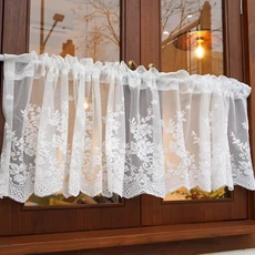 흰색 로맨틱 시크 릴리프 꽃 자수 짧은 커튼 먼지 파티션 드레이프 부엌 문 캐비닛 홈 데코, 03 W100 x H50cm 1Piece, 01 Special Rod Pocket, White Cafe Curtain, 1개