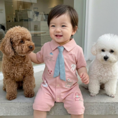 몽실이 핑크 카라 반팔 우주복