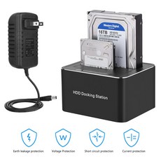 멀티 허브 포트 도킹 스테이션 호환용 SATA to USB3.0 듀얼 베이 외장형 하드 드라이브 2.5/3.5" SSD HDD 고속 오프라인 Clone12V3A 전원 어댑, US plug
