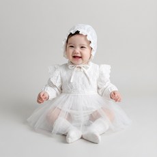 로이앤한나 여아 여자아기 백일 돌 화이트 긴팔 드레스 잔치룩 원피스 슈트 보넷 포함