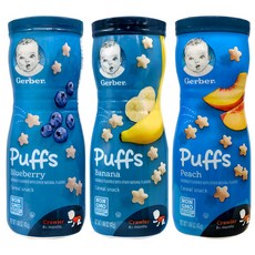 거버 Gerber 퍼프 시리얼 스낵, 1세트, 42g, 바나나+블루베리+복숭아 맛