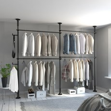 Liwoo 4段頂天立地衣架+多功能掛勾, 黑色的