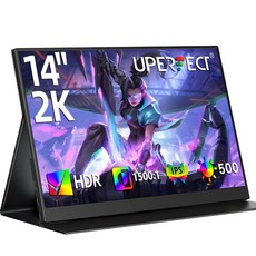 UPERFECT 14인치 2K 휴대용 모니터 초슬림 2160X1440 QHD 100 sRGB 노트북 게임 화면 PC 디스플레이 듀얼스피커 HDR FreeSync 내장 HDMI Ty, US 플러그, 14inch 2K