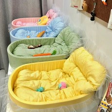 馬卡龍公主風寵物窩 3D立體寵物床 狗貓四季通用睡墊, 1個, 【粉色三件套】,高回彈保暖高顏值【60*40*13cm】