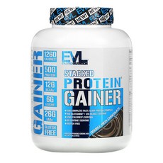 EVLUTIONNUTRITION 스택드 프로틴 게이너 파우더 드링크 믹스 더블 리치 초콜릿 맛, 1개, 2.72kg