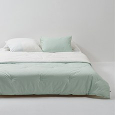 JAJU 26N 사각사각 코튼 배색 차렵이불 Q 민트화이트 516653, 민트 화이트