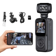 RUNDX 4K 액션캠 손떨림방지 WIFI 자전거 오토바이 바디캠+64G메모리카드, 블랙