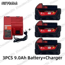 밀워키 M18 18V 리튬 교체 배터리용 9Ah 고용량 48-11-1860 48-11-1850 48-11-1840 공구, [10] 3PCS 9.0Ah-CAI