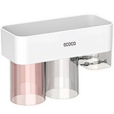 ECOCO 意可可磁吸式牙刷置物架 壁掛免打孔 倒掛瀝水 浴室收納好幫手, E25041雙杯-白色, 1個