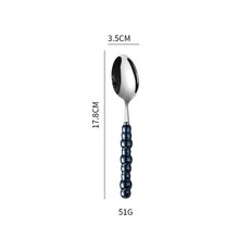 輕奢陶瓷柄刀叉勺304不鏽鋼西餐具珍珠釉可愛勺子叉子創意甜品勺, 1個, 1個, 藏青珍珠-小勺