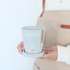 모리앤 마블 컬러 플라스틱 무광 화분 + 받침 세트, 애쉬그레이, 1개