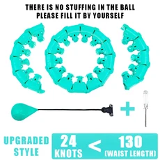 24단계 조절 가능한 스마트 웨이트 스포츠 후프 체중 감량 마사지기 복부 슬림 허리 피트니스 링 실내 운동, 04 24 Bluegreen Upgrade