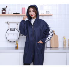 긴팔 주방 앞치마 기름 및 방수 성인 작업복 가정용 요리 앞치마 가을과 겨울 여성 가사 작업 앞치마 플러스 보온 벨벳, 다크 블루-XXL(68-80KG), 4개