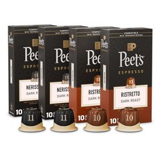 Peet's Coffee 미디엄 로스트 에스프레소 캡슐 버라이어티 팩 네스프레소 오리지널 머신과 호환 100% 아라비카 커피 - 강도 8-9 40개 (에스프레소 캡슐 1, 버라이어티 팩 40 캡슐, Dark Roast Variety Pack, 10