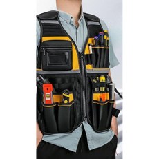 작업용 공구 조끼 현장 목수 전기 근무복 도구 공사 다기능, 블랙 옐로우   길이62x폭 48 cm, 1개