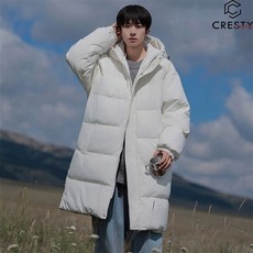크레스티 남녀공용 빅사이 하이넥 롱 패딩 점퍼 겨울 캐주얼 지퍼 후드 패딩
