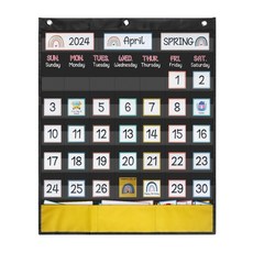 89장 카드가 포함된 월간 달력 포켓 차트 20.07x23.62인치 Kid Calendar Learning과 호환되는 달력 포켓 차트입니다, 1개, BK1