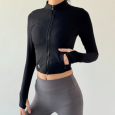 젝시믹스 여성 크롭 집업 자켓 스탠드넥 긴팔 썸홀 요가복