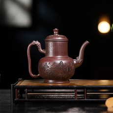 原礦紫泥金樽酒壺宜興紫砂壺 470ml 大容量滿刻茶壺高端茶器, 1個, 金樽酒壺470毫升紫泥