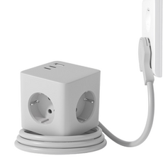 바우토 납작 큐브 고용량 멀티탭 콘센트 3구 usb 4000W, 1개, 그레이, 2m