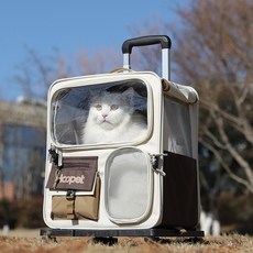 먀오샤오위안 대형 캔버스 반려동물 이동 가방 2in1 - 백팩+캐리어 통기성 우수 휴대용 멀티펫 여행 캐리어 (강아지 고양이), 베이지-브라운, 1개