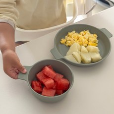 깨지지 않는 아기 간식볼 원형 접시 어린이집 식기, 1세트, 모던손잡이볼3P