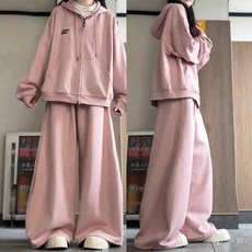 美式復古休閒運動套裝女秋冬學生韓版寬鬆顯瘦衛衣大學長褲時尚兩件套