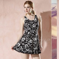 小薇的店 泳之美 典雅黑花SPA專用連身褲裙加大碼泳裝 (3L/4L), 3L