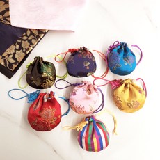 고급 양단 한복원단 복주머니 파우치 바느질 만들기 키트, 황색, 1개