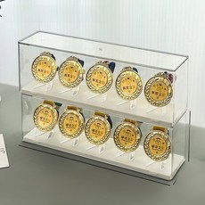 스포츠 메달 보관함 마라톤 명예 디스플레이 스탠드 배지 기념 동전 정리함 광택 표면 다기능 선반, 6)긴 상자 2개⭐브래킷 홀더 10개 + 고정 접