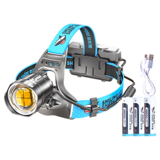 微笑鯊 K808伸縮變焦頭燈 P100強光 伸縮變焦 釣魚燈 露營燈 頭戴式頭燈 登山, 1個, 3電【微笑鯊】K808-P100 頭燈