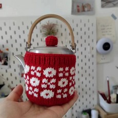 스텐 티팟 70245 케틀 아이자와공방, 1개, 400ml, 레드 자카드 주전자 커버+모자