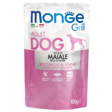 Monge Grill 炙燒肉塊餐包 雞肉火雞肉口味 100g, 24個, 成犬 豬肉