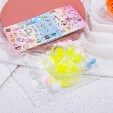 亮燈貓爪捏捏樂 解壓玩具 超軟泥感食玩 減壓玩具, 7*7透明貓爪【青色】加大加厚, 1個