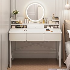 뷔이위이 화장대 서랍형 입식 북유럽 메이크업 LED 테이블, 화이트-100cm