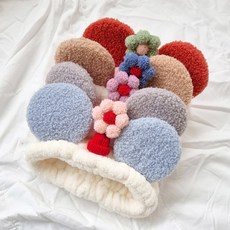 양털 쥐돌이 세안밴드/홈웨어/잠옷/세안밴드/헤어밴드/머리띠/극세사/마우스/뽀글이/쥐/세수/샤워/목욕/세면밴드, 1개, 베이지