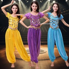 여성 오리엔탈 인도 댄스복 세트 화려한 무대 공연복 아라비안 스타일 댄스 의상, 호수색, M