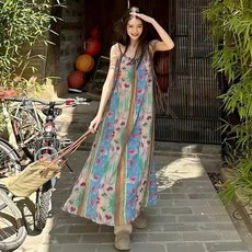 Veloci 여름 휴양지 롱원피스 40-45kg/S 플라워 인생샷 꽃무늬