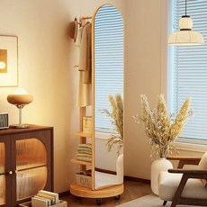 원목 전신거울 행거 드레스룸 미니 회전 호두나무, F. YAYJ00 스탠다드 버전 내추럴 우드 색상 바퀴