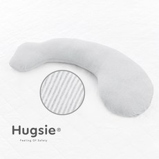 Hugsie美國棉設計師孕婦枕【防蟎款】月亮枕 哺乳枕 側睡枕, 條紋麻灰,Normal