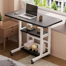 학습 사무용 높이조절 이동식 사이드 테이블 소파 침대 겸용 다용도 보조책상, 블랙