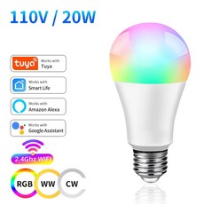 스마트 와이파이 전구 알렉사 LED 램프 220V 110V 20W 15W 10W E27 RGB 라이프 앱 원격 홈 음성 제어, 그렇습니다, 02 110V 20W, 1개