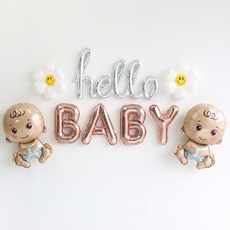 이벤트홀릭 베이비샤워 풍선 파티용품세트 헬로 베이비 아기, 1개, 4.남자+남자아기 세트