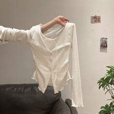 해피유통 여성 레이어드 가디건 나시 세트 긴팔 슬림핏 상의