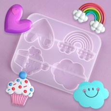레진 아트 구름 무지개 하트 머핀 4구 실리콘 몰드, 1개
