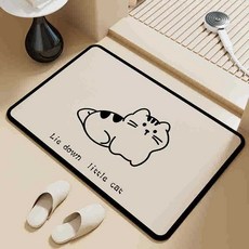 卡通浴室硅藻泥地墊衛生間吸水速幹墊防滑易打理腳墊硅藻泥地墊, 1個, 線條小貓——淺色