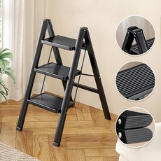 사다리 일상도구 가정용사다리 다용도 접이식사다리 휴대용 사다리 미끄럼 방지 미니사다리, 블랙